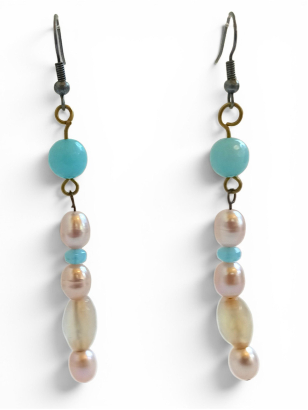 Handcrafted Champagne pearl and aqua chalcedony dangle earrings pastel femme